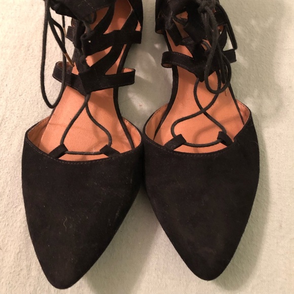 Black Lace up Flats - Picture 2 of 4
